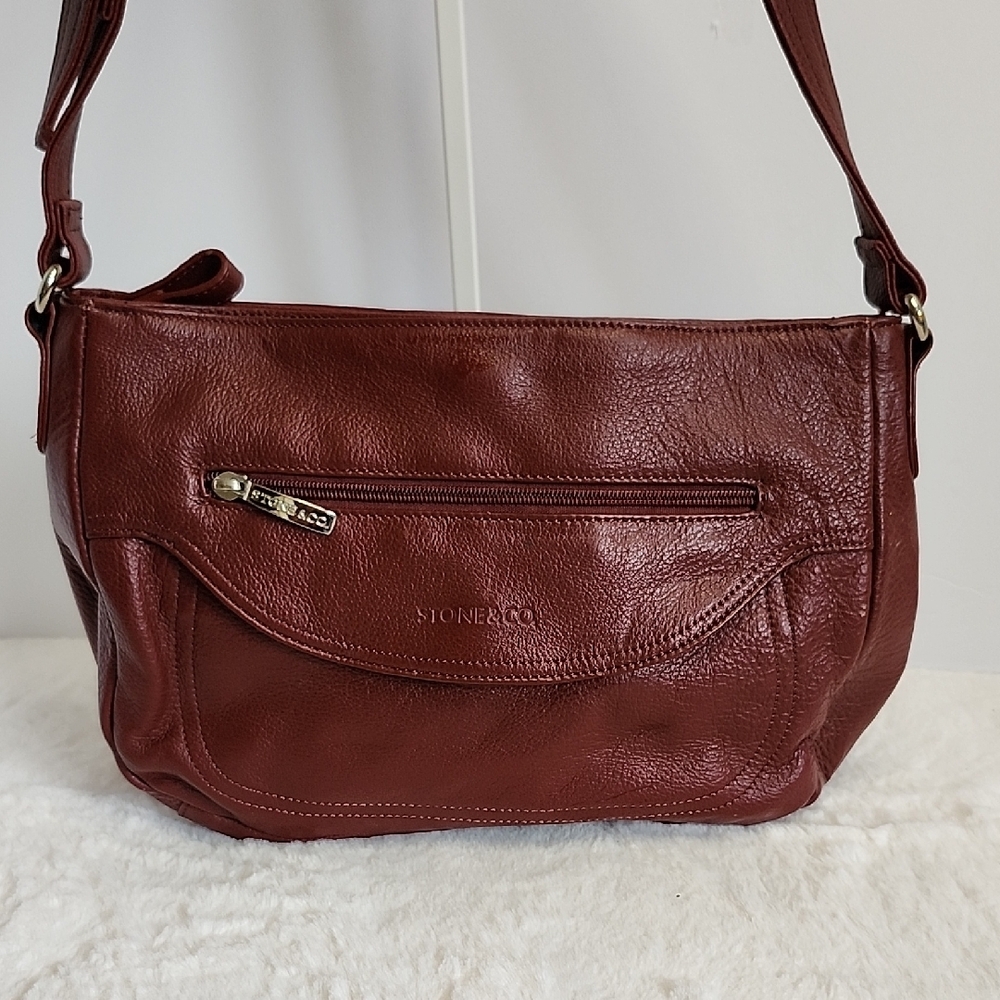 Stone Co Leather Shoulder Bag Burgundy